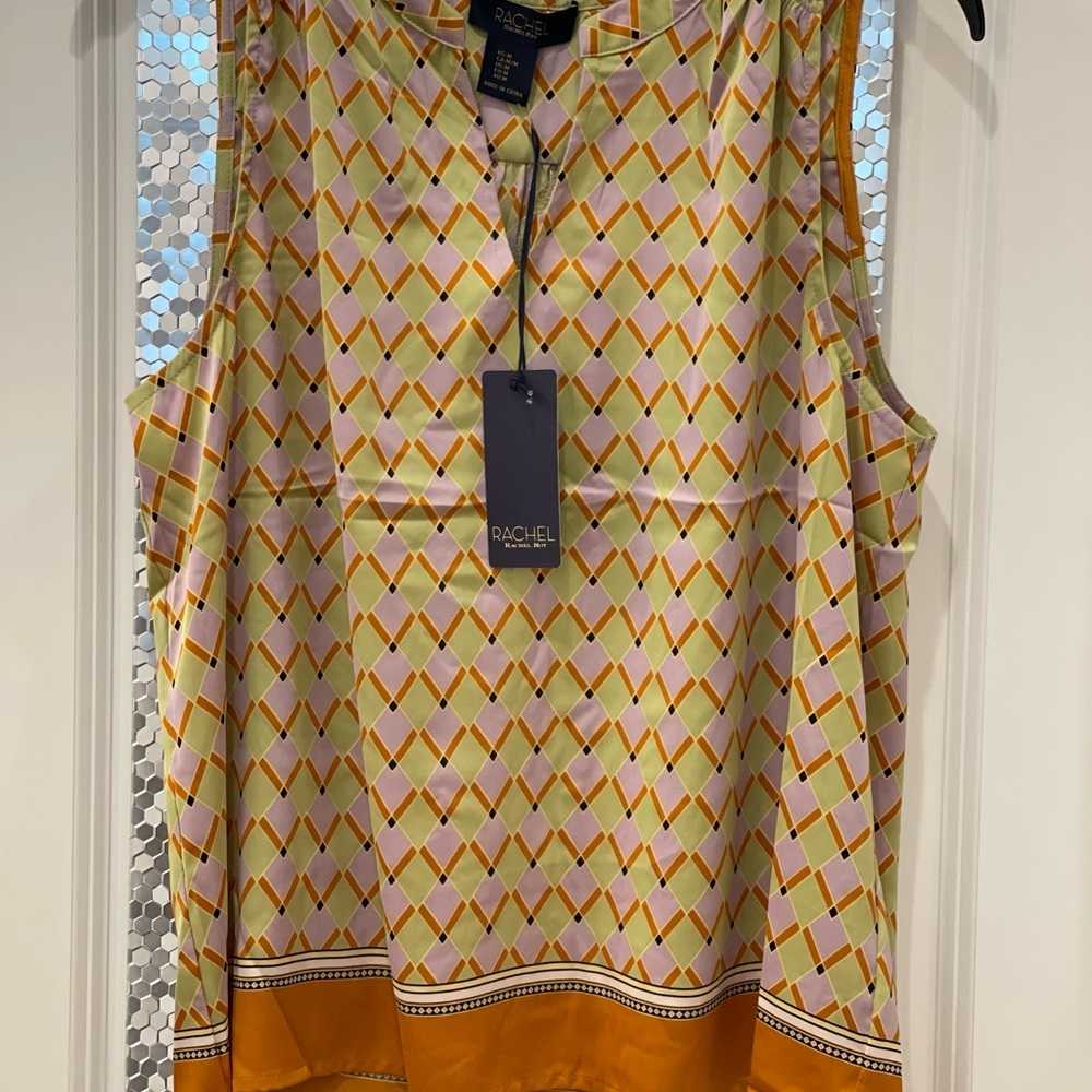Rachel Zoe Graphic Sleeveless Blouse Green Purple